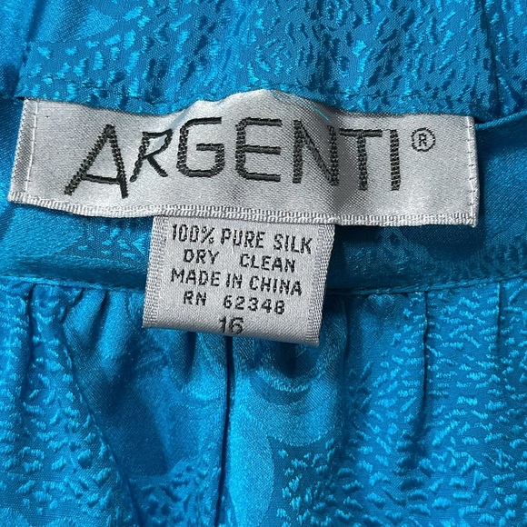 Argenti Women's Blue Floral Skirt Suit Outfit 2 Pc 100% Silk Size 16 - Picture 13 of 14